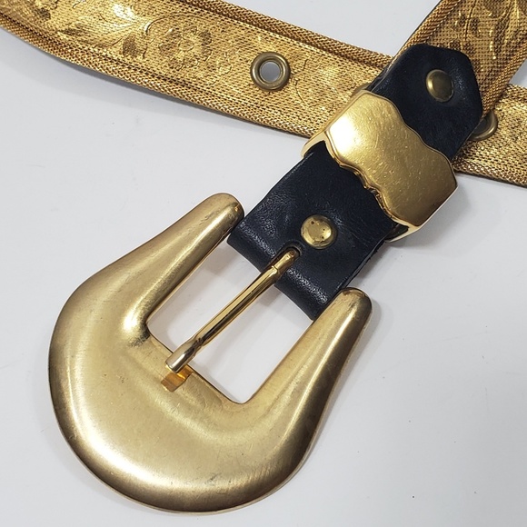 Another Line Gold Metal On Leather Belt - Picture 2 of 8